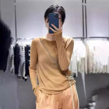 Getadme 2024 spring autumn round neck fringe cashmere sweater women's loose Korean sweater fashion woolen base shirt